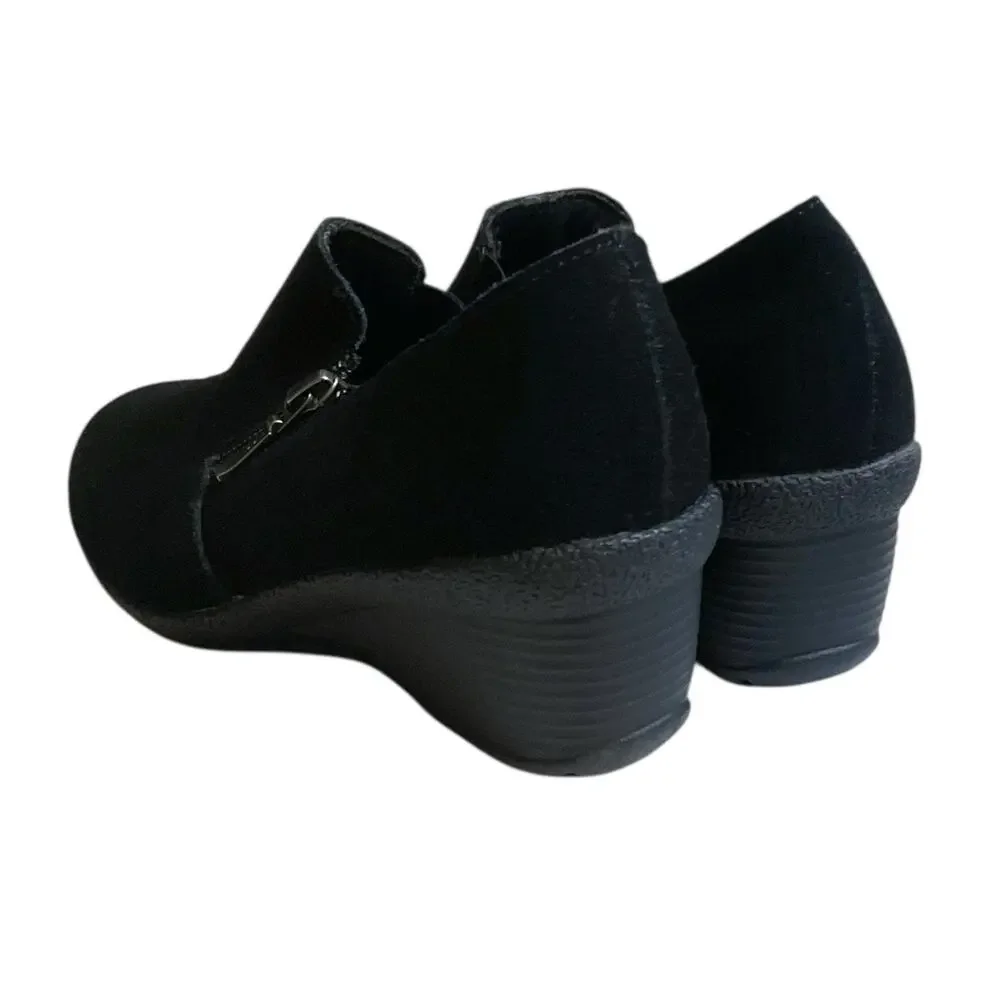 Solesenseability Black Leather Comfort Wedge Slip On Shoes Women’s 8 Travel Work
